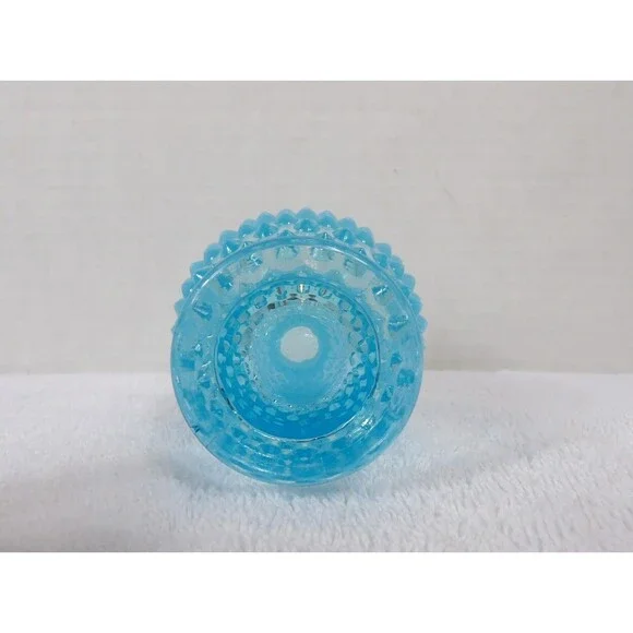 Fenton Vase Hobnail Aqua Blue Opalescent Glass Bud Small 3.5” Ruffle Edge Set 2 - Picture 8 of 16